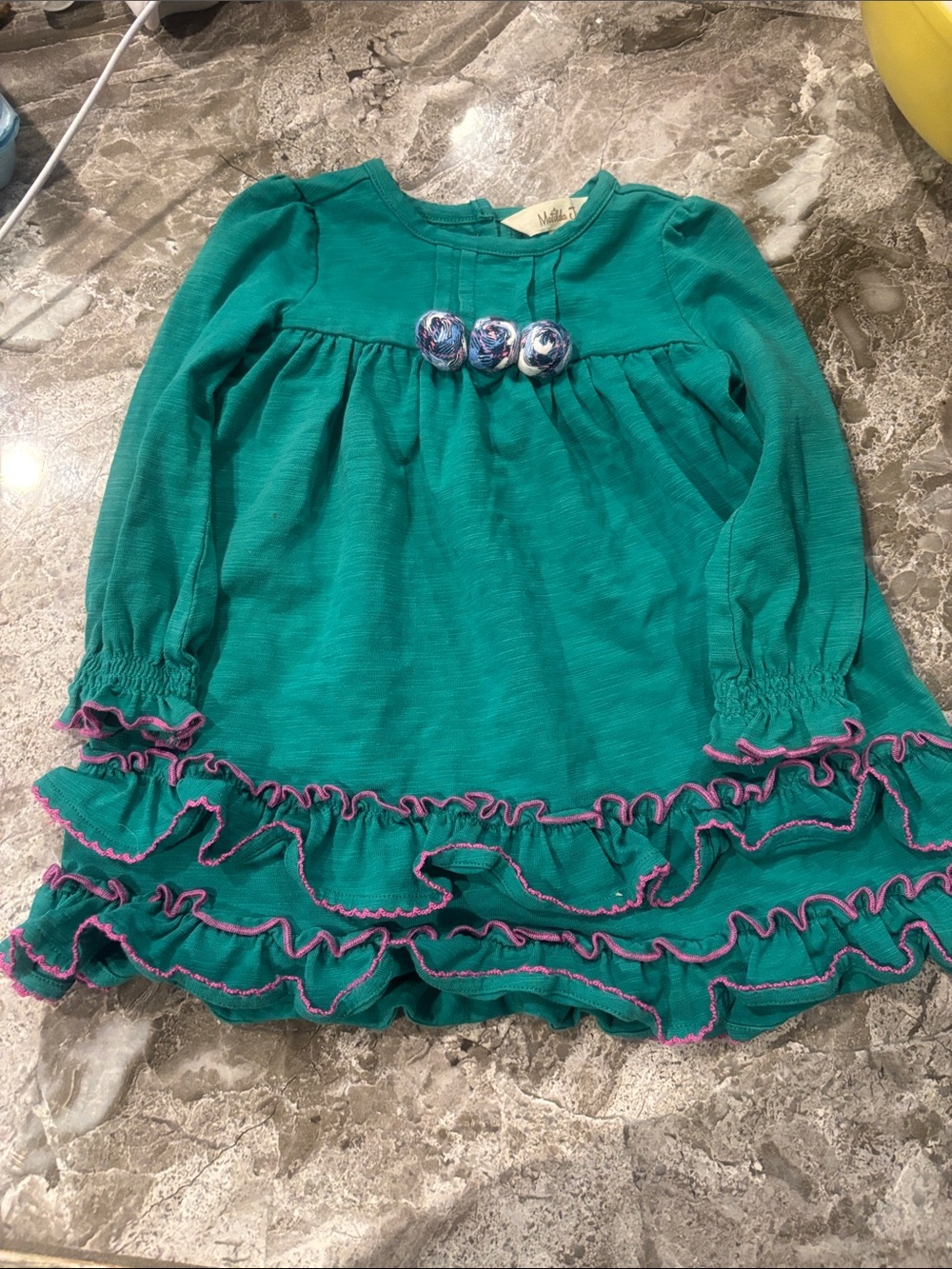 Matilda Jane Kelly Green Knit Dress with Pink & Blue Rosettes